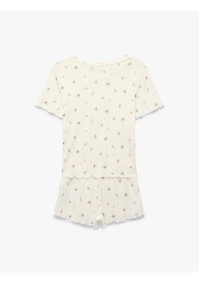 Koton Pamuklu Çiçek Desenli Rahat Kesim Şortlu Pijama Takımı Pembe Desenli 6slk40207mk