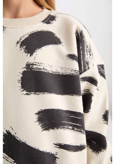 DeFacto Kız Çocuk Desenli Bisiklet Yaka Sweatshirt D3018A824WNBG734 Bej DeFacto Kız Çocuk Desenli Bisiklet Yaka Sweatshirt D3018A824WNBG734 Bej