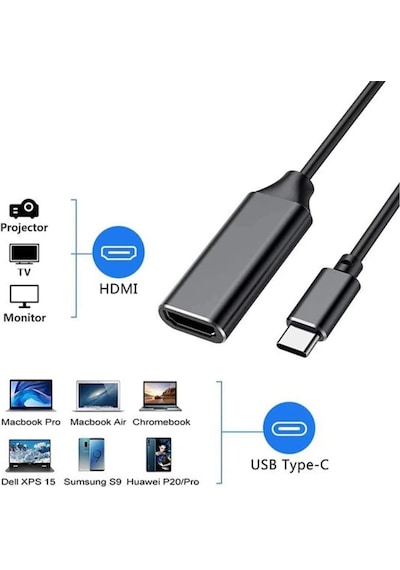 Type-c To Hdmı Dönüştürücü 4k 60hz Usb-c Hdmı Adaptör Apple Uyumlu MacBook , iPad , Samsung, Huawei