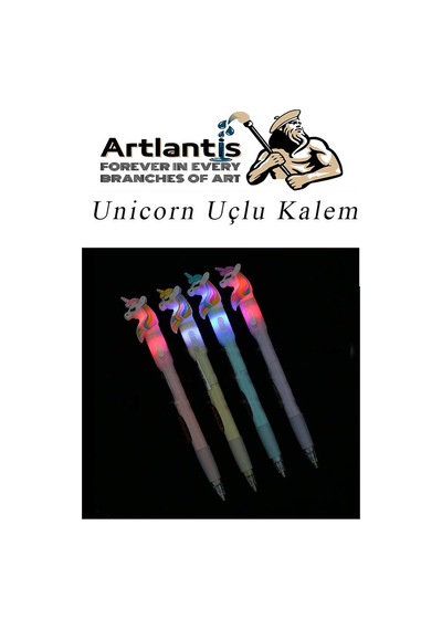 Işıklı Unicorn Uçlu Kalem Seti Mavi 0.7 Mm 1 Paket Unicorn Başlıklı Versatil Kalem Süslü Silikonlu Hediyelik Kalem
