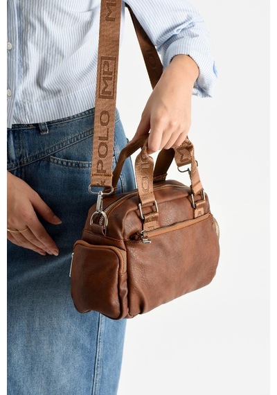 Suni Deri Kadın Omuz Çantası 25 17 Cm Çapraz Askılı Postacı Çanta Mega Bag Vegan Deri Kol Çantası Taba