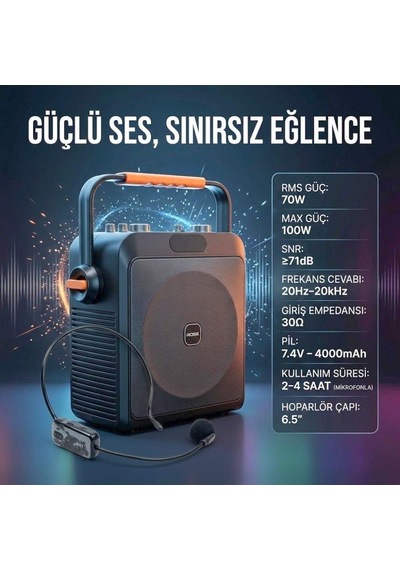 Rose Voice Hp-503 6.5'' 100watt Taşınabilir Ses Sistemi - Headset Telsiz Mikrofonlu