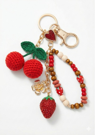 Myballistore Kiraz Ve Çilekli Çanta Charmi Ve Anahtarlık Kırmızı