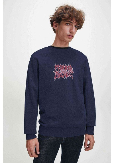 Morbid Angel Logo Baskılı Indigo Mavi Lacivert Erkek Örme Sweat