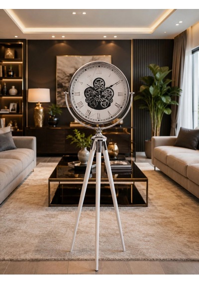Tripod Ayaklı Dekoratif Saat Gümüş