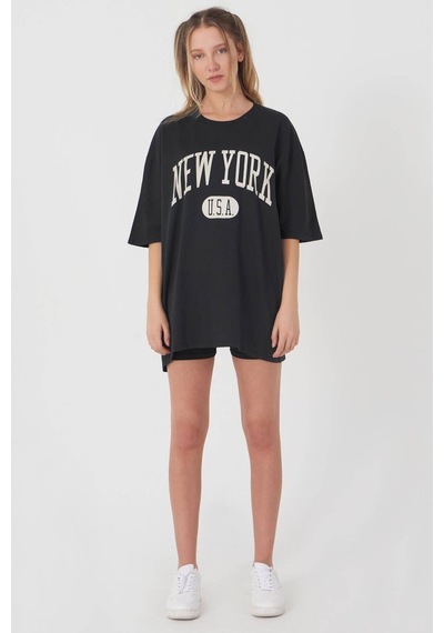 Blackjack Giyim Blackjackgiyim Baskılı Tshirt Newyork Siyah