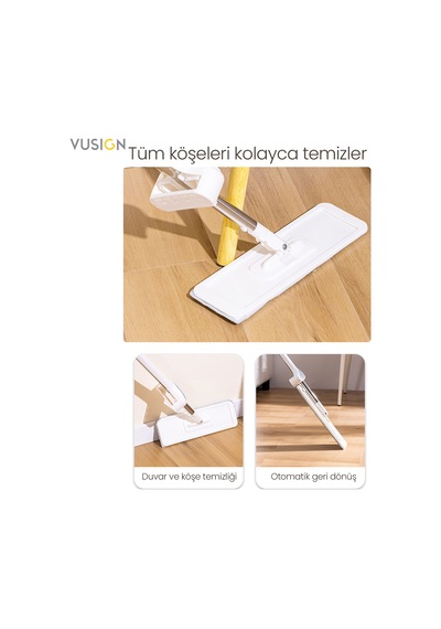 Vusıgn Mikrofiber Düz Mop Paspas Zemin Temizleme Mop 56x15x6.5 Cm Ahşap Rengi