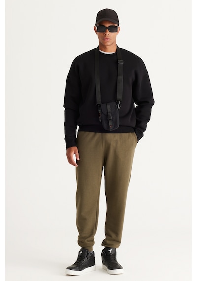 AC&Co / Altınyıldız Classics Erkek Sıyah Oversize Fit Bol Kesim Pamuklu İçi Polarlı Bisiklet Yaka Sweatshirt Siyah