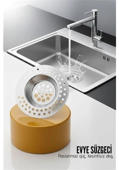 Evye Süzgeci 7.1 Cm Paslanmaz Çelik - Mutfak Lavabo Gider Süzgeci Seti Tıkanma Önleyici 716326 Açık Beyaz