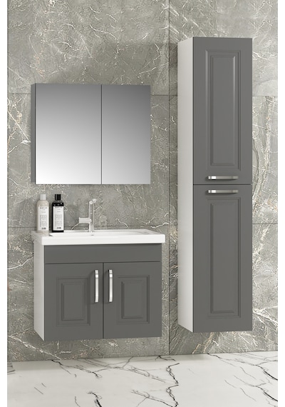 Salkım 80+35 Cm Beyaz-füme Balon Mdf Seramik Lavabolu Asma Banyo Dolabı Takımı Beyaz - Füme Salkım 80+35 Cm Beyaz-füme Balon Mdf Seramik Lavabolu Asma Banyo Dolabı Takımı Beyaz - Füme