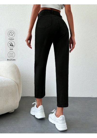 Blue Marlın Kadin Siyah Yüksek Bel Mom Jeans Pantolon Siyah