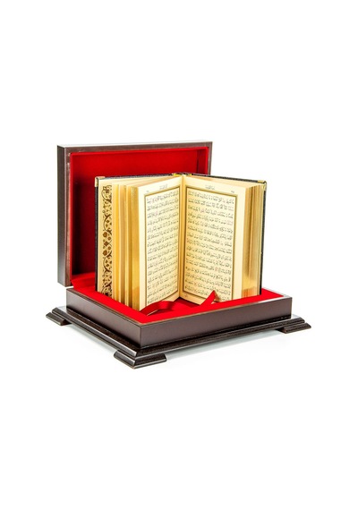 Ahşap Kutulu Türk Bayrağı Desenli Hediye Kur'An Seti Dini Hediyel