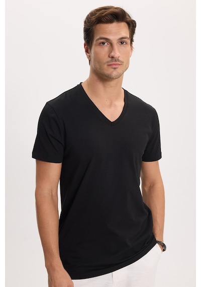 Tudors Erkek Slim Fit Dar Kesim Pamuklu Yumuşak Dokulu Likralı Esnek Kumaş Düz Basic Siyah V Yaka Tişört-16654 Tudors Erkek Slim Fit Dar Kesim Pamuklu Yumuşak Dokulu Likralı Esnek Kumaş Düz Basic Siyah V Yaka Tişört-16654