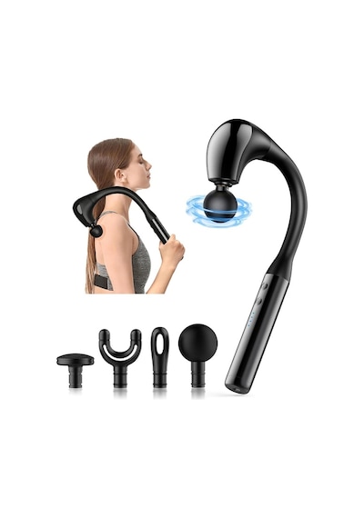 4 Başlıklı Uzun Saplı Ergonomik Profesyonel Sporcu Masaj Tabancası Sarı