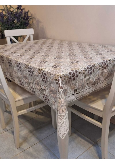 Ithal Pvc Muşamba - Desenli Silinebilir Masa Örtüsü 07iz02 Kahverengi