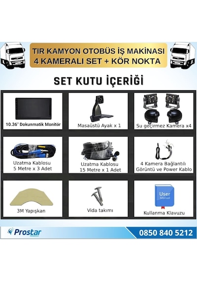 Tır Ve Kamyon 10.36&quot Dokunmatik 4 Kameralı 256 Gb Destekli Kör Nokta Uyarı Sistemli Kamera Seti