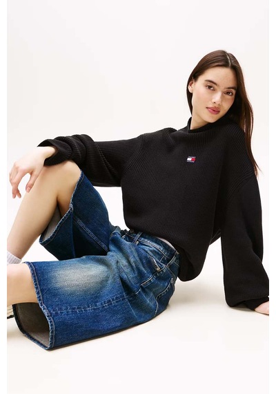 Tommy Hilfiger Kadın Yarım Balıkçı Yaka Pamuklu Triko Kazak Siyah Triple Black