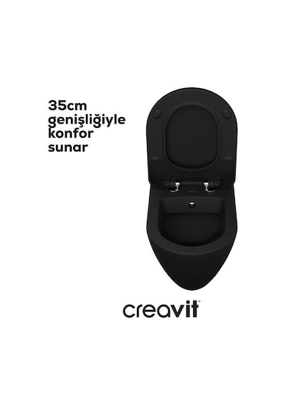 Creavit Terra Mat Siyah Asma Klozet + Yavaş Kapanır Kapak