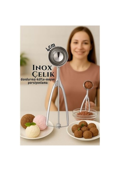 Zenvac Inox 4 Cm Dondurma Kaşığı - Karpuz Kurabiye Köfte Helva Porsiyonlama 722039 Zenvac29 Renkli