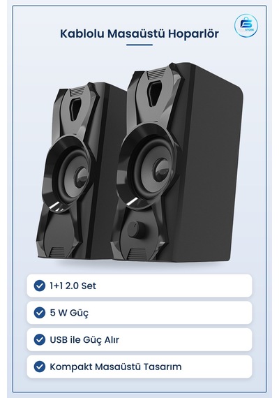 Kablolu Hoparlör Seti 1+1 2.0 Usb Multimedya 5w Masaüstü Bilgisay