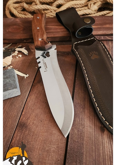 Lazbisa Outdoor Piknik Kamp Bıçağı Bıçak Kılıflı Mutfak Bıçağı Çakısı 042 Kahverengi