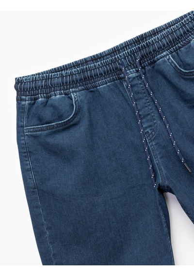 Koton Beli Bağcıklı Bermuda Slim Fit Jean Şort Koyu İndigo 5sam40134nd İndigo
