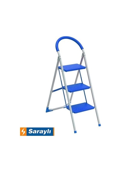 Saraylı Mega Pratik Seyyar Merdiven 3 Basamak - Geniş Basamaklı Mavi