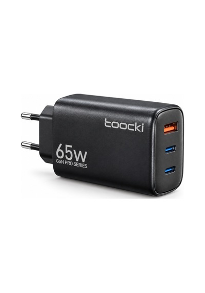 Toocki 65w Gan Pro 3 Portlu Hızlı Şarj Adaptörü 2 Usb-c Ve 1 Usb-a Pd 3.0 Pps Qc 3.0 Avrupa Tipi Fiş Siyah 14360204
