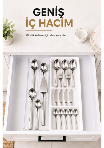 Çekmece İçi Kaşıklık Organizer Bölmeli Mutfak Düzenleyici Beyaz S-11030