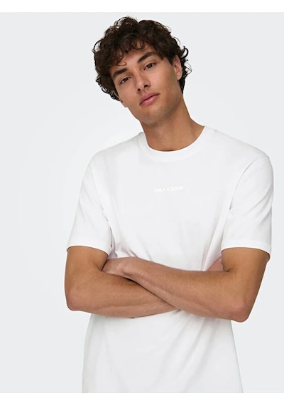 Only & Sons Erkek Pamuklu Regular Fit Yuvarlak Yaka Beyaz T-shirt - 22028147