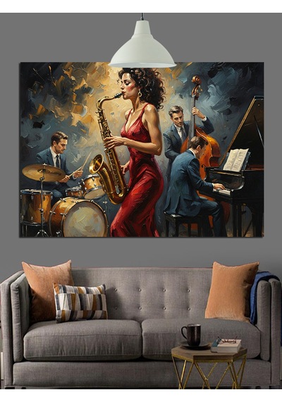 Caz Grubu Canlı Müzik Performansı Dekoratif Kanvas - Mdf Ahşap Tablo