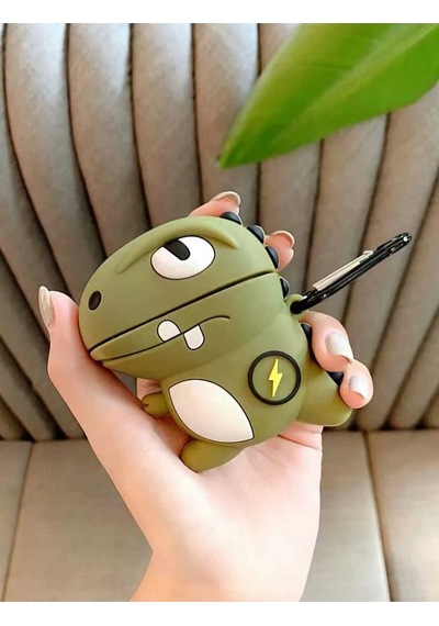 Apple Uyumlu iPhone 1/2. Nesil  Koruyucu Bluetooth Kulaklık Kılıfı Dino Figürlü Dino Airpods 1/2. Nesil