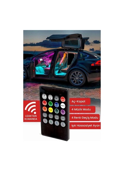 Araç Içi Aydınlatma Sorelis Kumandalı Müziğe Duyarlı 12 Led Ayak Altı Led - 7 Renk Rgb Pro