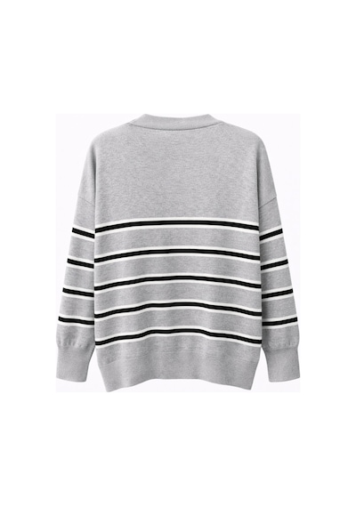 Mixray 7028 Kadın Çizgili Basic Triko Hırka Çi.gri Çi.gri