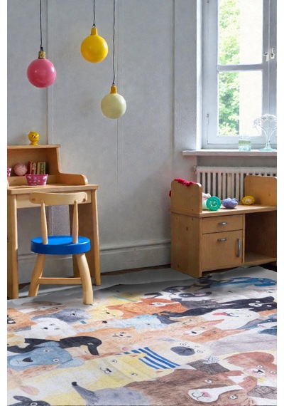 Renkli Köpek Desenli Kilim Pet Dostu Dekoratif Tasarım Çocuk & Oyun Odası Çok Renkli Çok Renkli