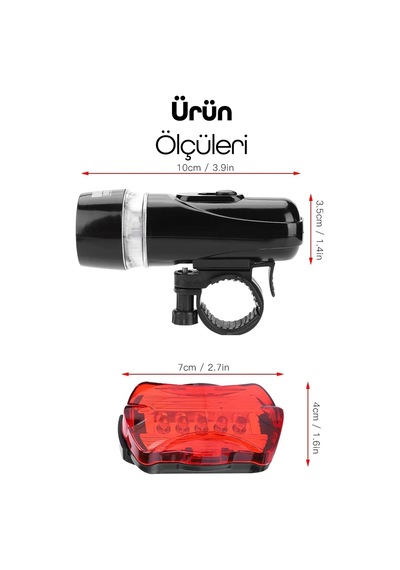 Ön-arka Set Bisiklet Feneri Pilli 500 Lümen 3 Mod Flaşörlü Bisiklet Farı Led Işık Siyah 4414 Siyah