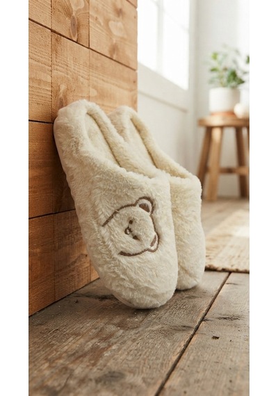 Modafrato Fluffy Ayıcık Desenli Kadın Ev Terliği Kışlık Yünlü Terlik Ses Yapmayan İçi Yünlü Günlük Rahat Terlik Krem Modafrato Fluffy Ayıcık Desenli Kadın Ev Terliği Kışlık Yünlü Terlik Ses Yapmayan İçi Yünlü Günlük Rahat Terlik Krem