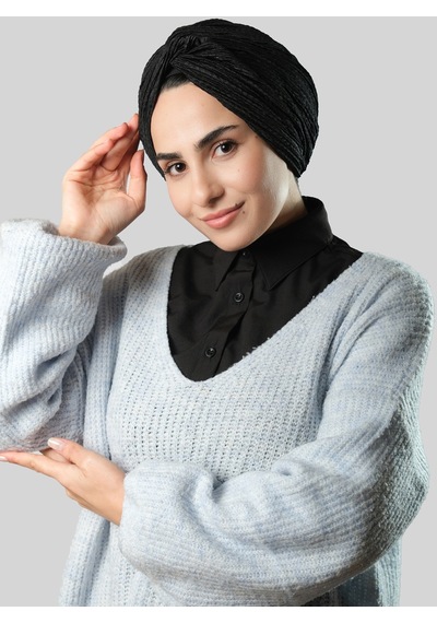 Hürrem Bone Siyah Gömlek Yakalı Boyunluk Terikoton Düz 1015 01 Siyah