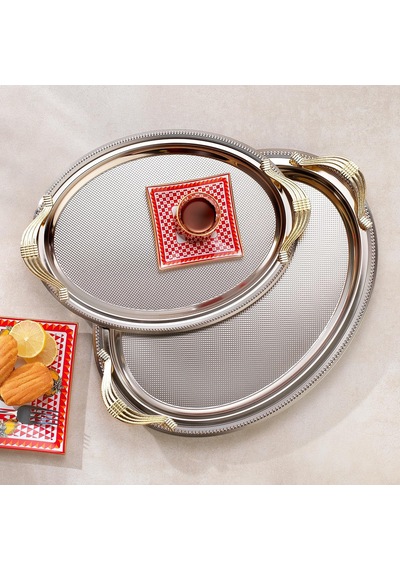 Schafer Ela 2 Li Oval Çay Tepsisi-platin01 Diğer