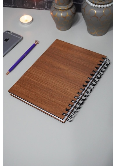 Istanbul Desenli Ahşap Kapaklı Defter - A5 Resim Defleri - Çizgisiz Defter Ahşap Rengi Ceviz