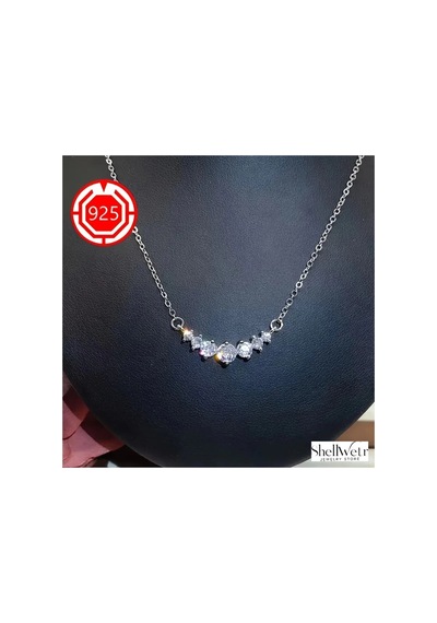 Silvershine Gümüş Kaplama Kadın Kolye Zarif & Işıltılı Tasarım Sevgili & Anneye Hediye Gri