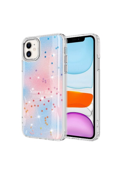 Zeyline Apple Uyumlu iPhone 11 Simli Desenli Parlak Zore Task Kapak-mavi