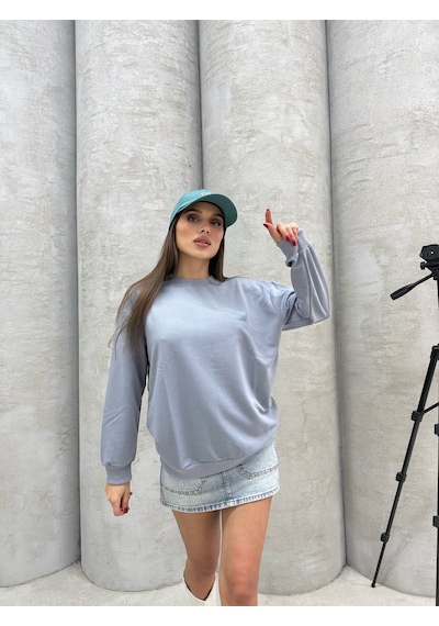 Düz Renk Kadın Sweatshirt Siyah