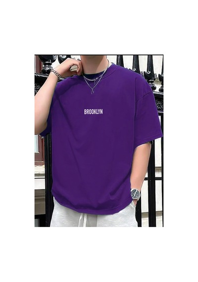 Medinenur Brooklyn Baskılı Unisex Bisiklet Yaka T-shirt Mor