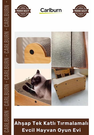 Oyunevi Modern Kedi Köpek Yuvası Peluşlu Ahşap Tek Katlı Tırmalamalı Evcil Hayvan Oyun Evi
