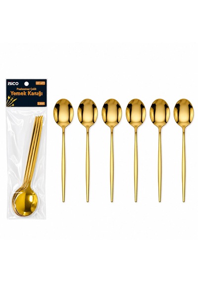 60 Parça Gold Yemek Kaşık Seti 21cm - 1 Paket İçinde 6 Adet Vardır - 10 Paket Gönderilir 5492 Çr