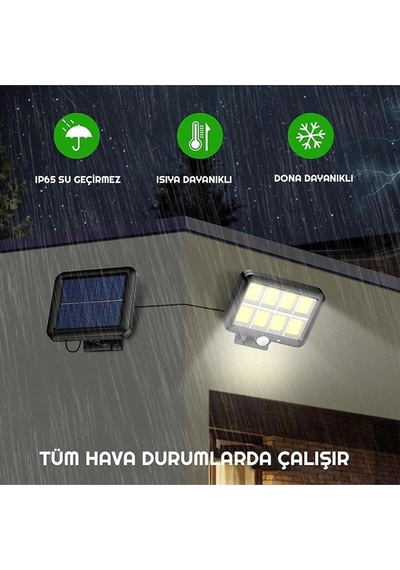 120 Led Ayrı Solar Panel Güneş Enerjili 3 Mod Duvar Lambası 5 Metre Kablolu Bahçe Aydınlatma Çok Renkli