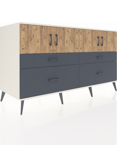 Kronos Konsol 2 Raflı 4 Çekmeceli 4 Kapaklı 176x59x99 Aytaşı-çam/ Aytaşı-çam/antrasit