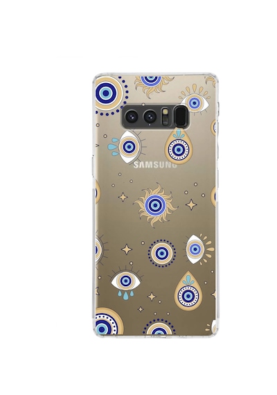 Samsung Galaxy Note 8 İle Uyumlu Nazar Boncuğu 5 Kamera Korumalı Şeffaf Silikon Kılıf Şeffaf