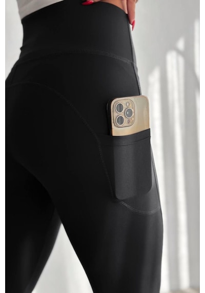 Balenbi Haute Kadın Yüksek Bel Toparlayıcı Çift Cepli Leggings Fitness Tayt 1092 Siyah